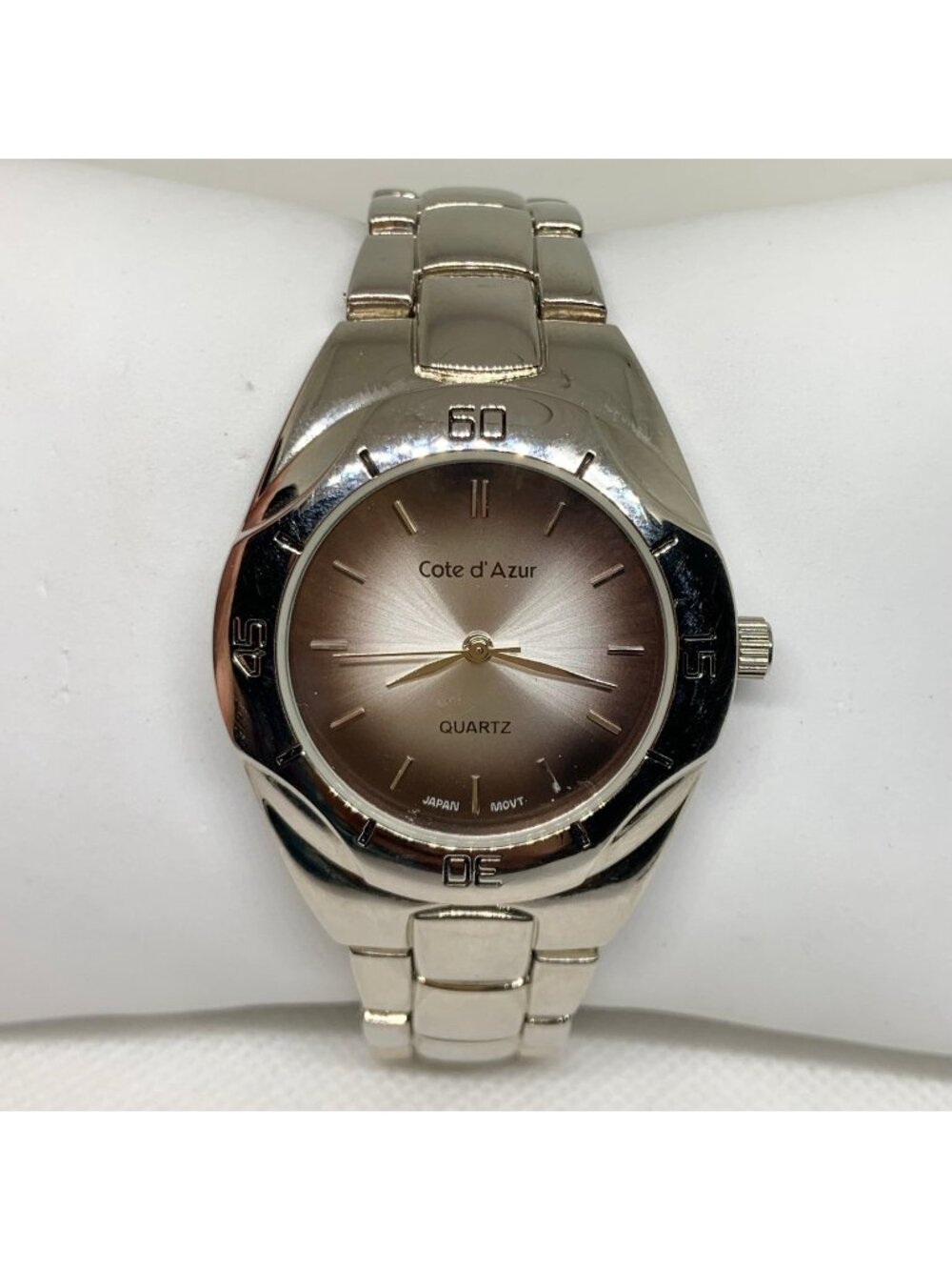 Côte d’Azur men’s silver tone watch 37mm case quartz analog links 8” running